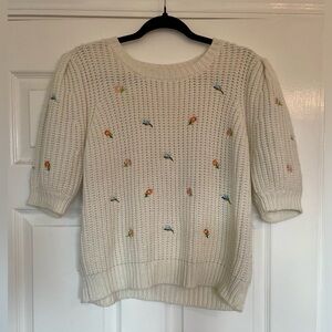 English Factory Cream Sweater with Colorful Embroidery
